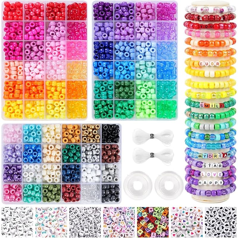 TEMU 3000pcs, 72 Colors, Pony Beads Bracelet Making Kit For Adults, Rainbow Pony Beads Friendship Bracelet Kit, Letter Beads For Jewelry Making With Elastic Strings For Bracelet Necklace Making