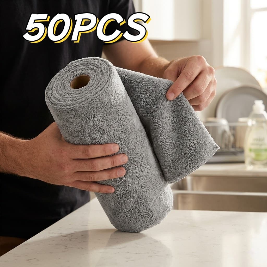 TEMU 50 Pack Thickened Microfiber Cleaning Cloths, Absorbent Rags, Reusable Disposable Towels For Home Kitchen Car, Rolled Tearable Cleaning Wipes
