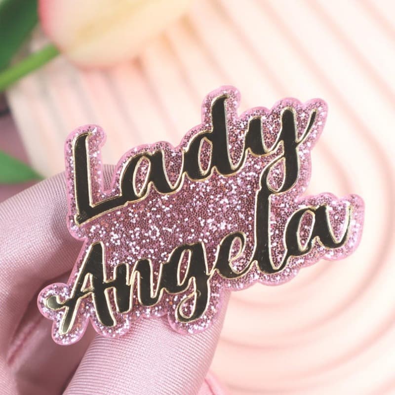 TEMU Custom Name Brooch Pin For Women, Sparkling Pink Name Badge, Personalized Gifts For Sorority Sisters, Name Tag For Meetings