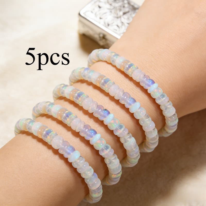 TEMU 5pcs Set Of Elegant Ladies' Opal Bracelet, Elastic Bracelet, Light Luxury High-end Bead Jewelry