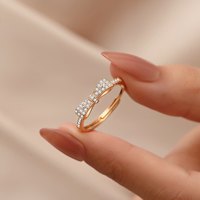 TEMU Cute Bow Stone Ring, Women's Fashion Accessory, Daily Wear Jewelry, Women's