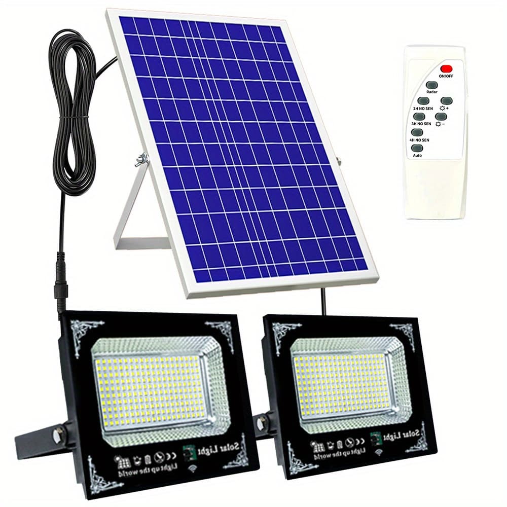 TEMU 2-head Led Solar Floodlight High Brightness For Garden Wall Lights Motion Sensor Solar Power Security Light Auto Dusk To With Remote Control For Yard Garage Shed
