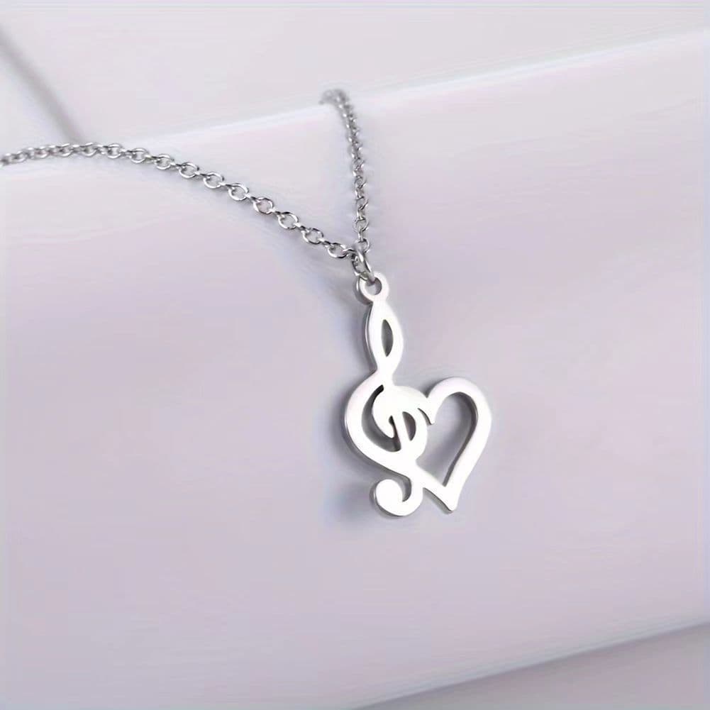 TEMU Selling A Stainless Steel Necklace In Of A Heart, Featuring A Music Symbol Pendant As A Fashionable Accessory