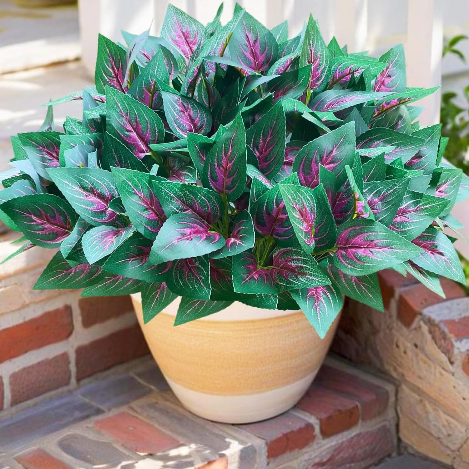 TEMU 5pcs Realistic Artificial Plants, Uv Resistant Faux Greenery For Outdoor Patio & Garden, Silk Maroon/purple Foliage For Hanging Planter & Front Porch Decoration