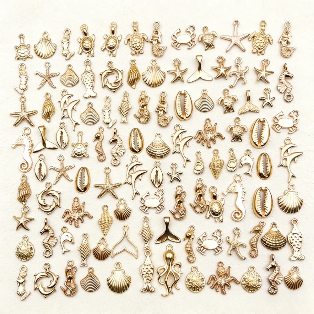 TEMU Random 97 Mixed Pendants, Including Mermaid, Shell, Starfish, And Turtle Shapes, Suitable For Jewelry Making Handmade Necklace And Earring Accessory Materials