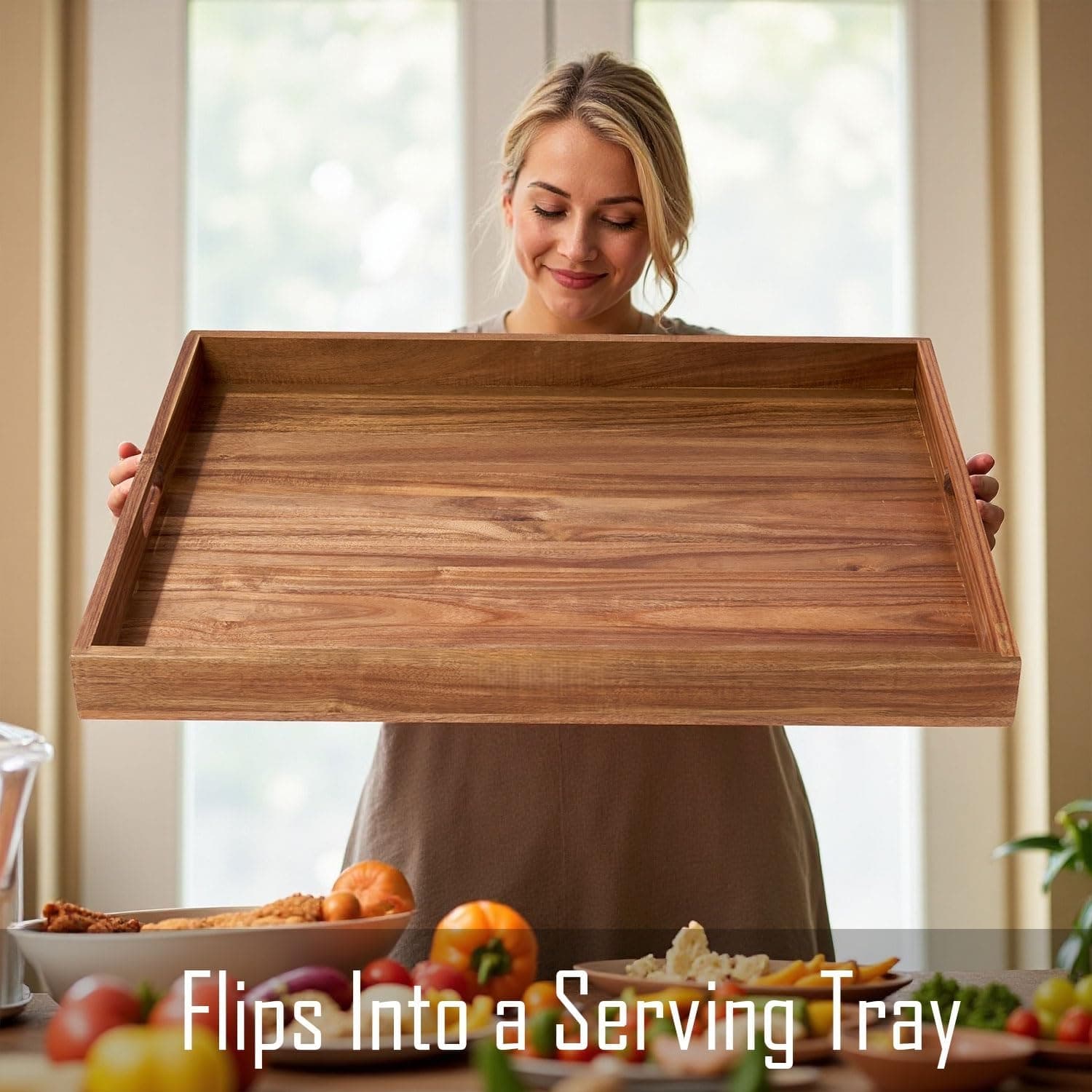 TEMU Acacia Wood Stove Cover For Gas& Electric Burners, 29.21"x21.22"x2.12''(inner) Noodle Board With Handles, Cutting Board With Juice , Serving Tray
