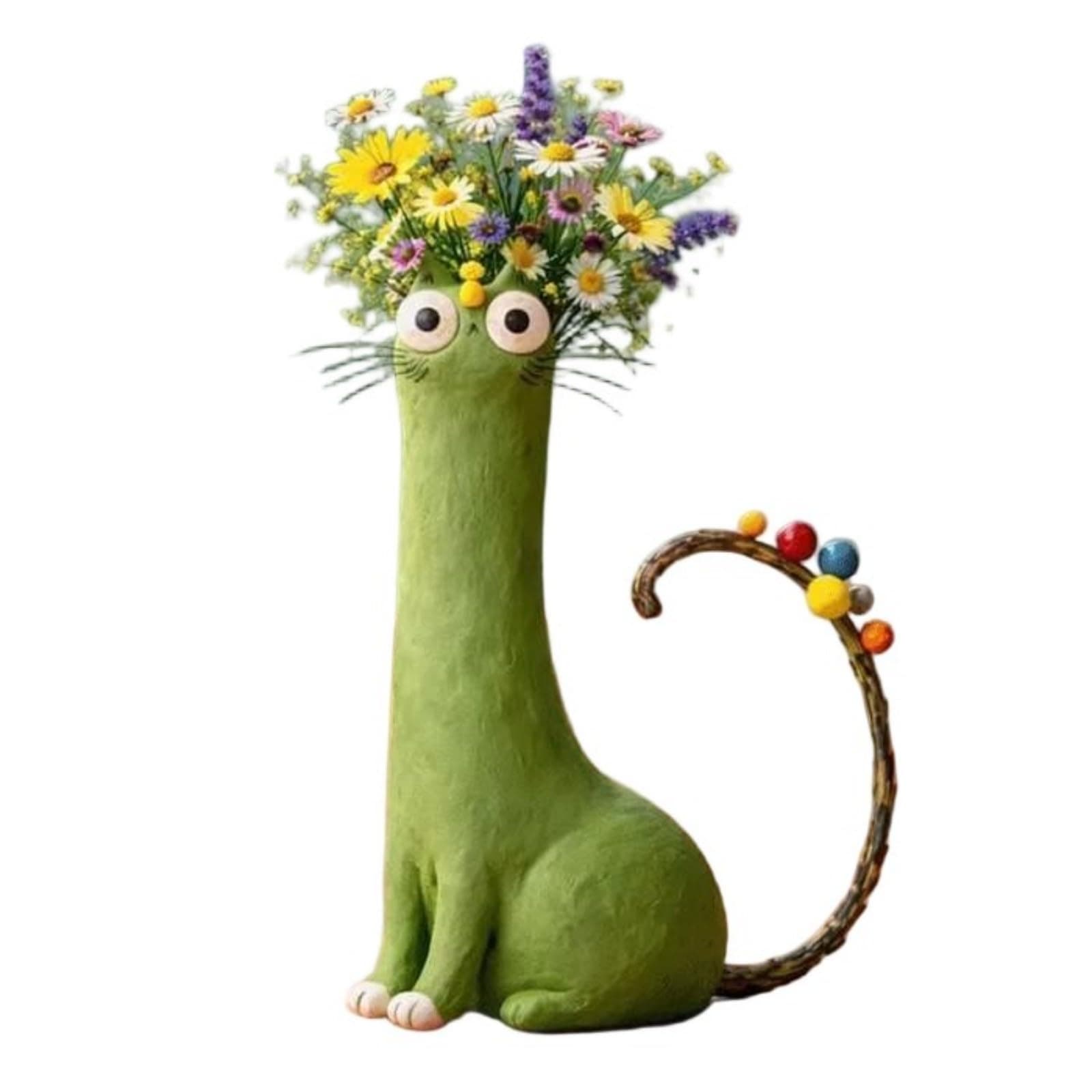 TEMU Handcrafted Quirky For Cat Vase, Whimsical For Cat Flower Vase, 7.5 Inch Funny Kitty Planter For Desk, Shelf, Home Decor, Unique Gift For