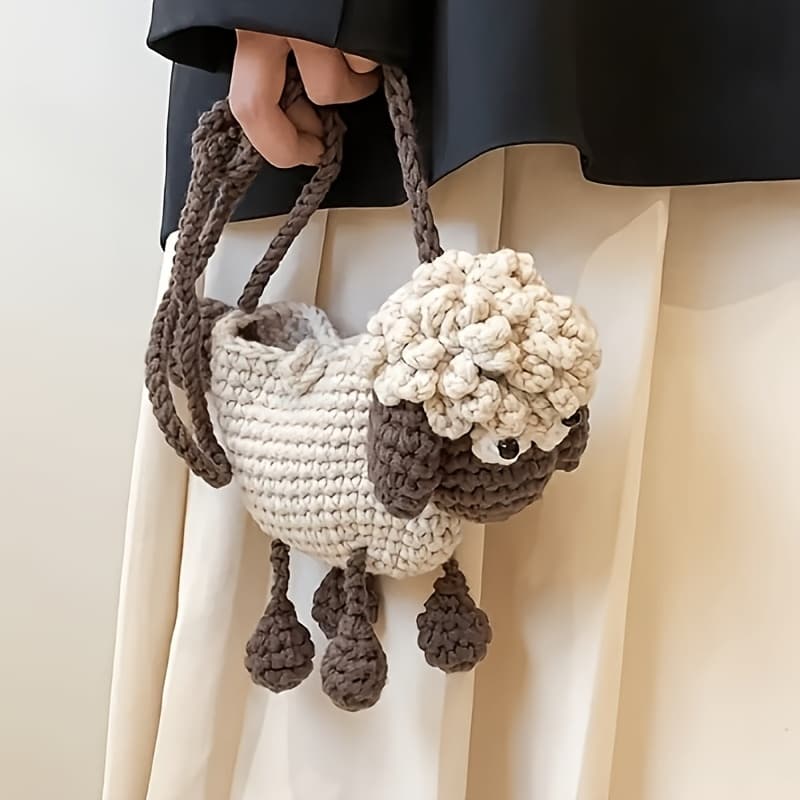 TEMU Hand-woven Sheep-shaped Bag | Fashionable Shoulder Crossbody Bag, Cartoon Coin Purse, Canvas Material, Color