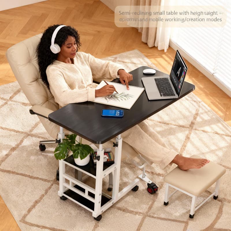 TEMU Office Desk, Computer Desk, Adjustable Height, Movable Computer Desk - Rolling Learning/work Desk, Suitable For Bedside/dormitory/office Use, Space Saving Design