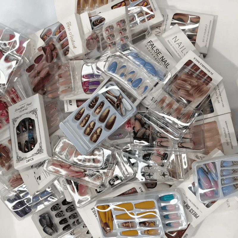 TEMU Mid Size Holiday And Daily Fake Nails In Ballet, Coffin, Square, And Almond Shapes, With 2 Boxes/ 48pcs Of Styles . 12 Sizes Of Nails Are , Including French Pointed Nails, Suitable For Women