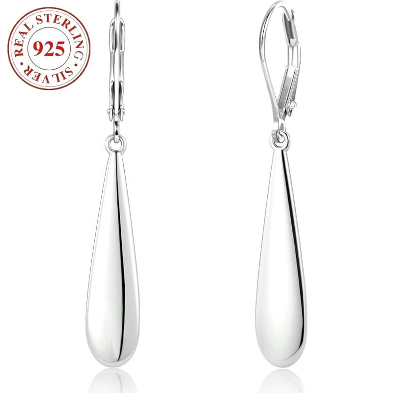 TEMU 925 Sterling Silver Long Teardrop Dangle Earrings For Women Hypoallergenic Drop Leverback Earrings Trendy Silvery Long Teardrop Dangle Earings For Jewelry Gifts