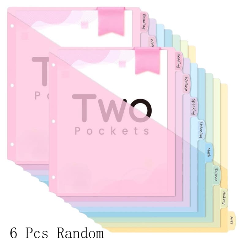 TEMU 6pcs Random Color Tab Binder Dividers With 2 Pockets, Tabs Dividers For 3 Ring Binder Organizers, 3-hole Plastic Sheets Protectors For Us Letter Size, School, College, Office Supplies, Pastels