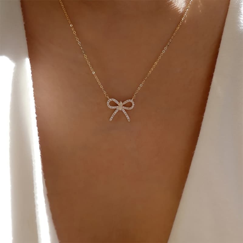 TEMU 1pc Women's Pendant Necklace - Bohemian Vintage Jewelry Suitable For Daily Wear, & Elegant Accessory, Shiny Durable Bowknot Chain