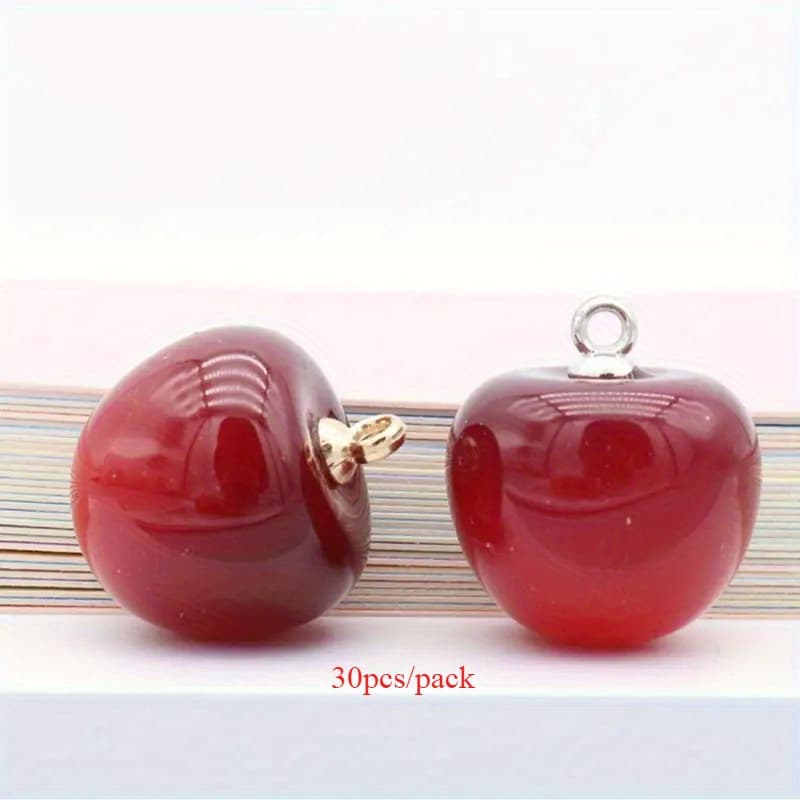 TEMU 30pcs Cherry-shaped Dark Red Acrylic Pendant Charms 21x15mm Bead For Making Bracelet Necklace Earrings Craft Supplies