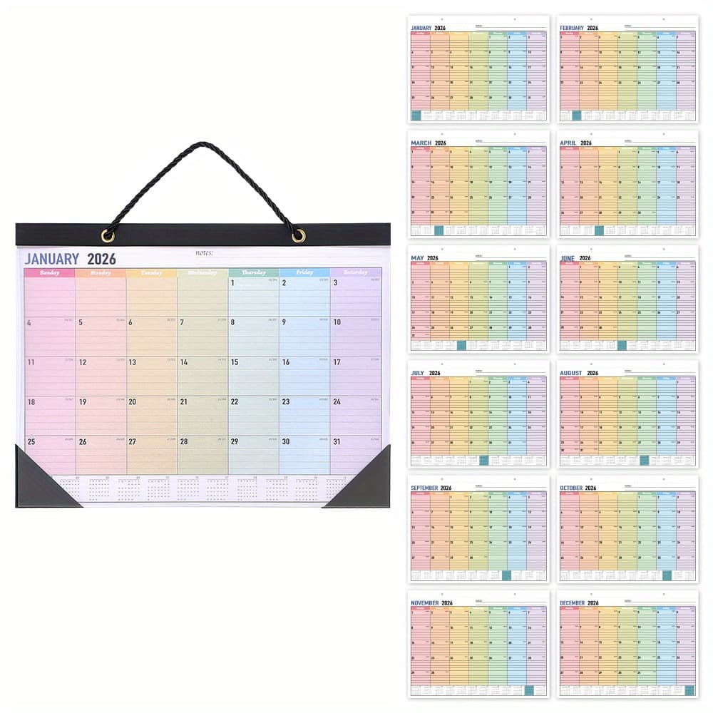 TEMU 2026 Wall Calendar Monthly Planner Large Size Schedule Planner Colored Hanging Calendar Portable Daily Weekly Date Organizer, Cover For Home Office Supplies Decoration New Year Planning