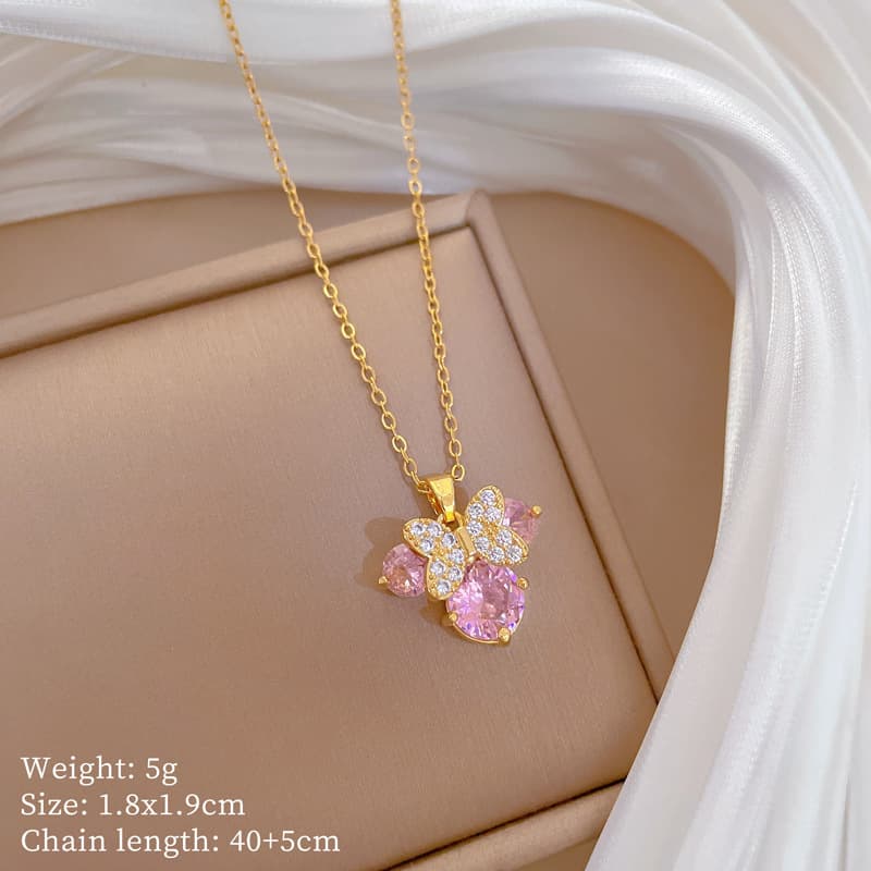 TEMU 1pc Pink 3a Zirconia Cat & Bow Pendant Necklace, Elegant Micro Pave Sparkling Collarbone Chain For Women, Cute Dainty Party Wedding Gift, Fashion Jewelry For Teens, Valentine's Day Gift Idea