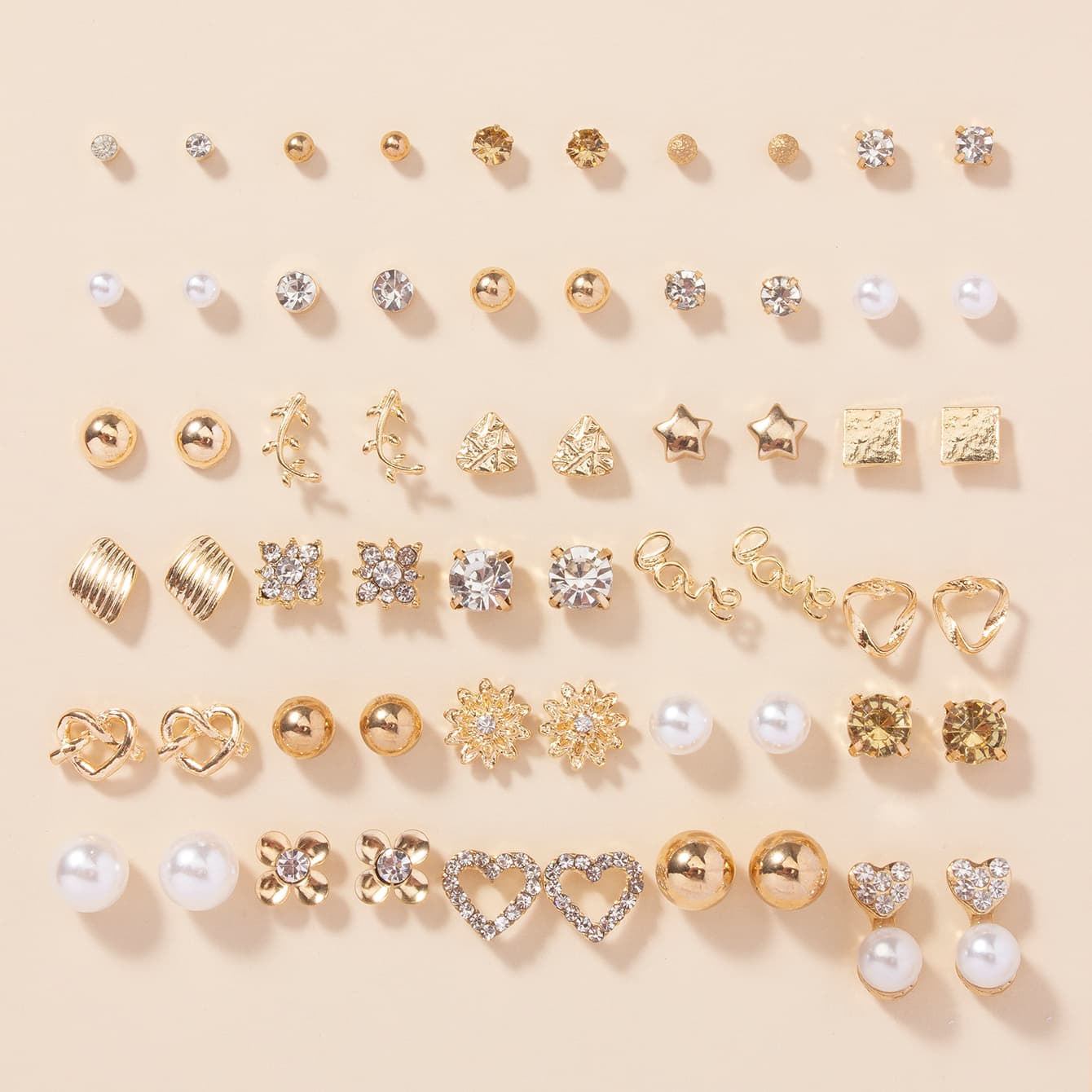 TEMU 1 Set Of 30 Pairs Of Fashionable Heart-shaped Letter Earrings