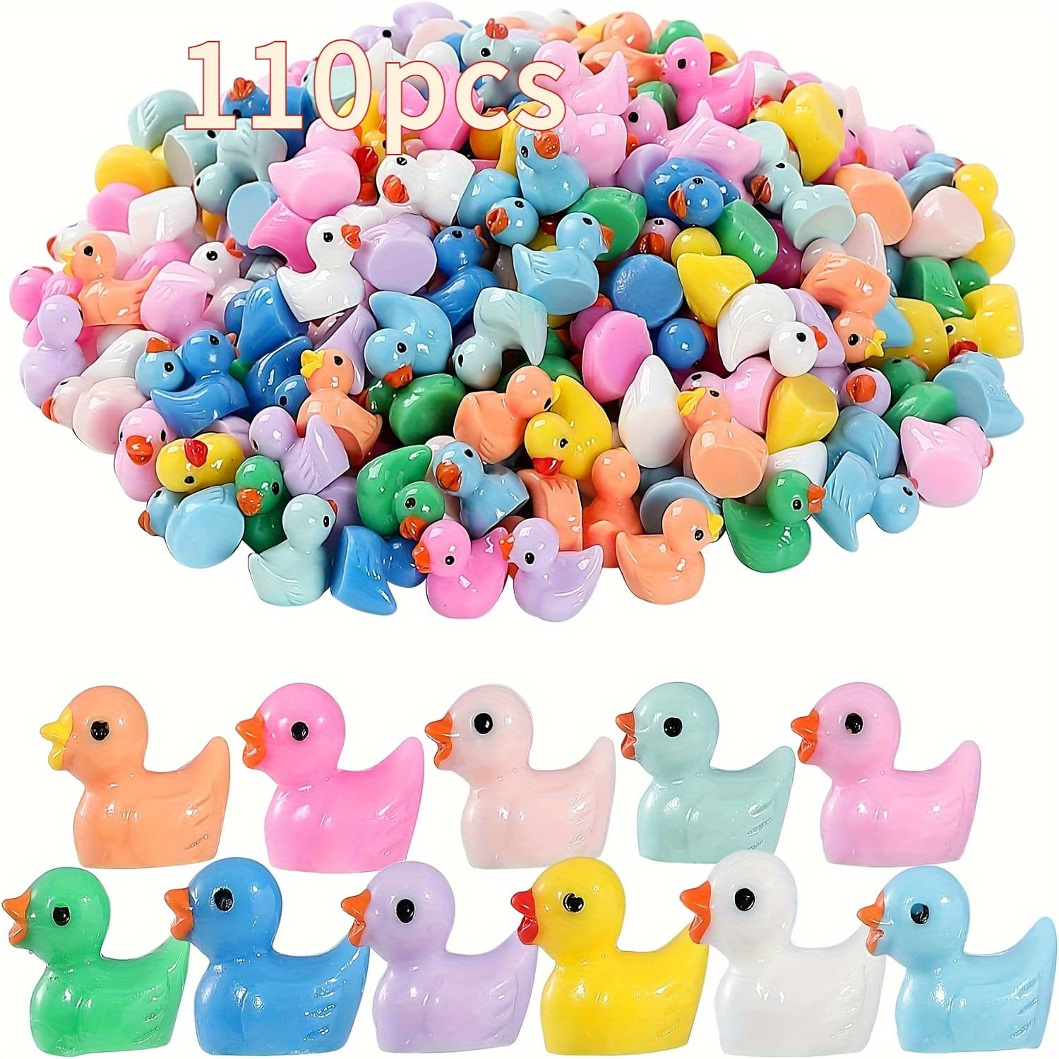 TEMU 110pcs Of Bulk Resin Duck Ornaments, Suitable For Miniature Landscape Gardens, Aquarium , Cut Accessories, Home Decoration, Office Relax, Birthday And Christmas Collectibles