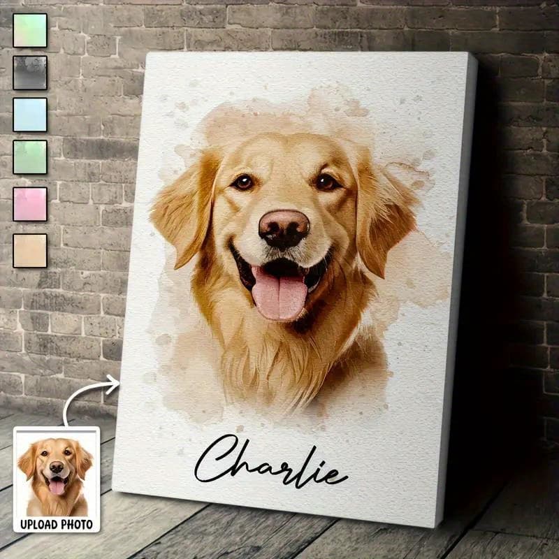 TEMU 2d Flat, Custom Pet Portrait Canvas Print, Personalized Watercolor Style Photo Poster, Your Pet Picture, Unique Gift For Pet Lovers, Unframed/ Framed Wall Art For Bedroom Living Room Decor