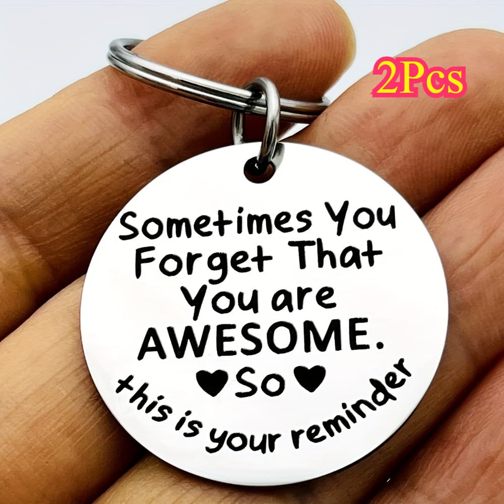 TEMU 2pcs Inspirational Stainless Steel Keychain Set, "you Are Awesome" Reminder, Motivational Gift For Men And Women, Birthday, Graduation, Keepsake Accessory