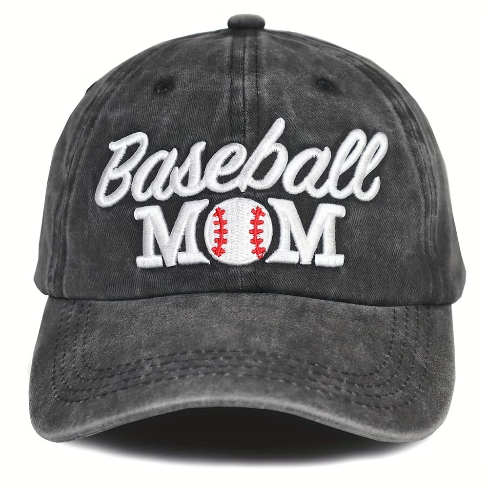 TEMU Women's Baseball Mom Baseball - Vintage Washed Distressed Adjustable Hat, Lightweight Gift, Sports Mom , Casual Headwear, Durable Style