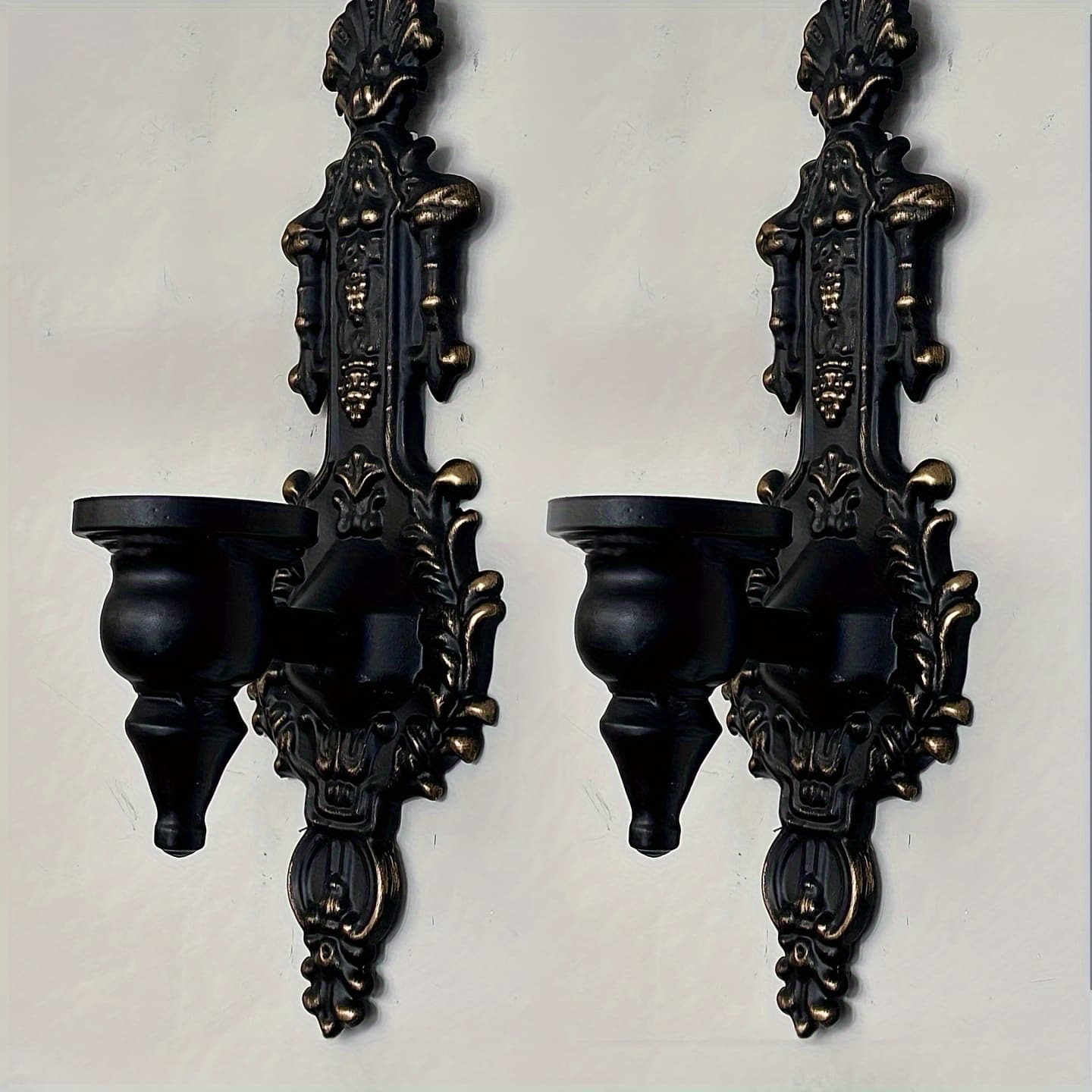 TEMU 1 Pair Festive Wall Decoration Candlestick Ambiance Romantic Ornament European Court French Retro Carved 3d Candle Holder Candle Tray