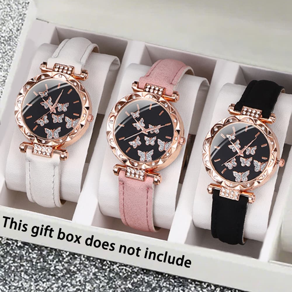 TEMU 3pcs/ Set Elegant Women's Watch Set, Pu Leather Strap, Quartz Movement, Casual Watch