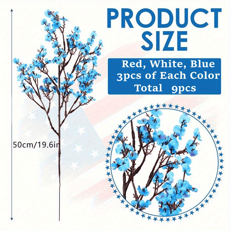 TEMU 9pcs Artificial Gypsophila Breathable Artificial Flowers For July 4th/ Day Party Decoration - Patriotic Decor Set -simulated Gypsophila Decoration - Used For Home Decoration Seasonal Decoration