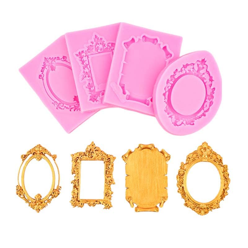 TEMU 4pcs Baroque Style Silicone Photo Frame Molds - Elegantfloral Design For Air- Clay, Polymer Clay, Durable Silicone Molds