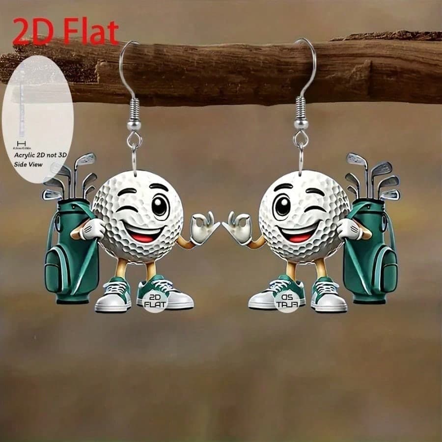 TEMU 2d Flat, 2d Flat Golf-themed Earrings Suitable For Parties & Daily Wear - Minimalist Elegant Golf Cartoons, Lightweight Jewelry , For Tournaments, Casual Outfits & Festivals, 2d Flat