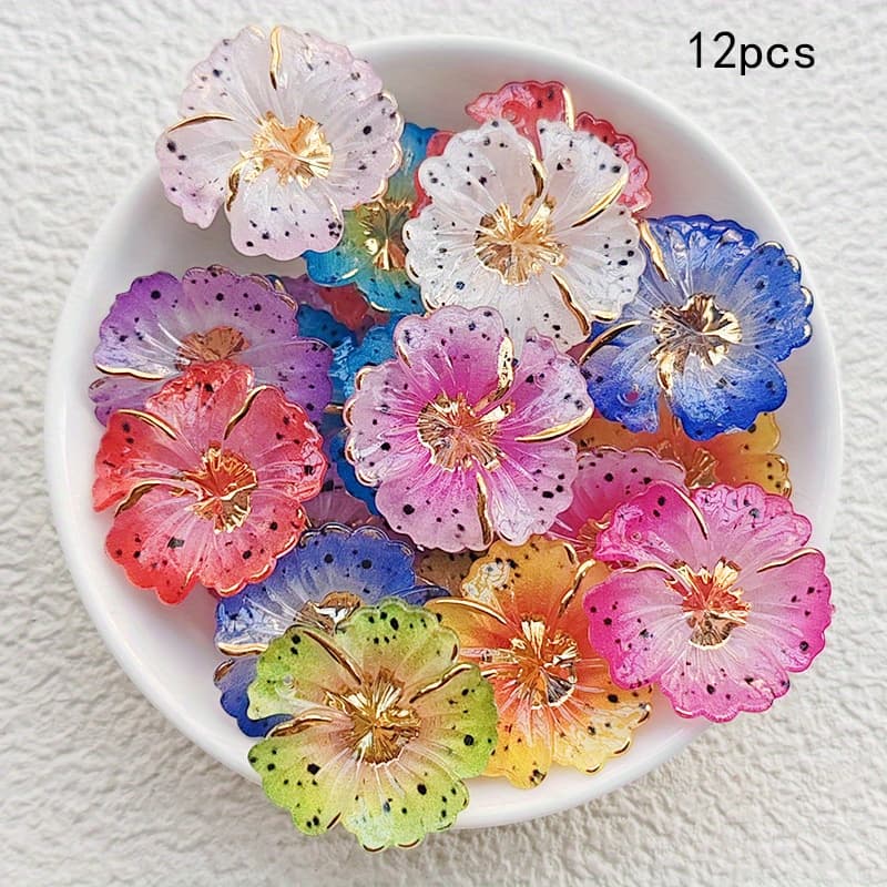TEMU Cute 3d Shiny Color 12pcs Set Acrylic Flower Flat Back Single Hole Pendant, Suitable For Craft Decorative Beads, Christmas, Valentine's Day, And New Year Gifts