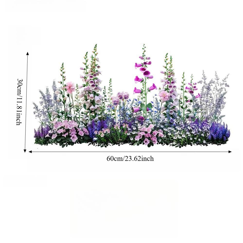 TEMU 2d Flat, Purple Blue Cluster Plant Pattern 2d Flat Glass Sticker For Home Window Decoration, Self-adhesive Paper Window Sticker, 2d Flat