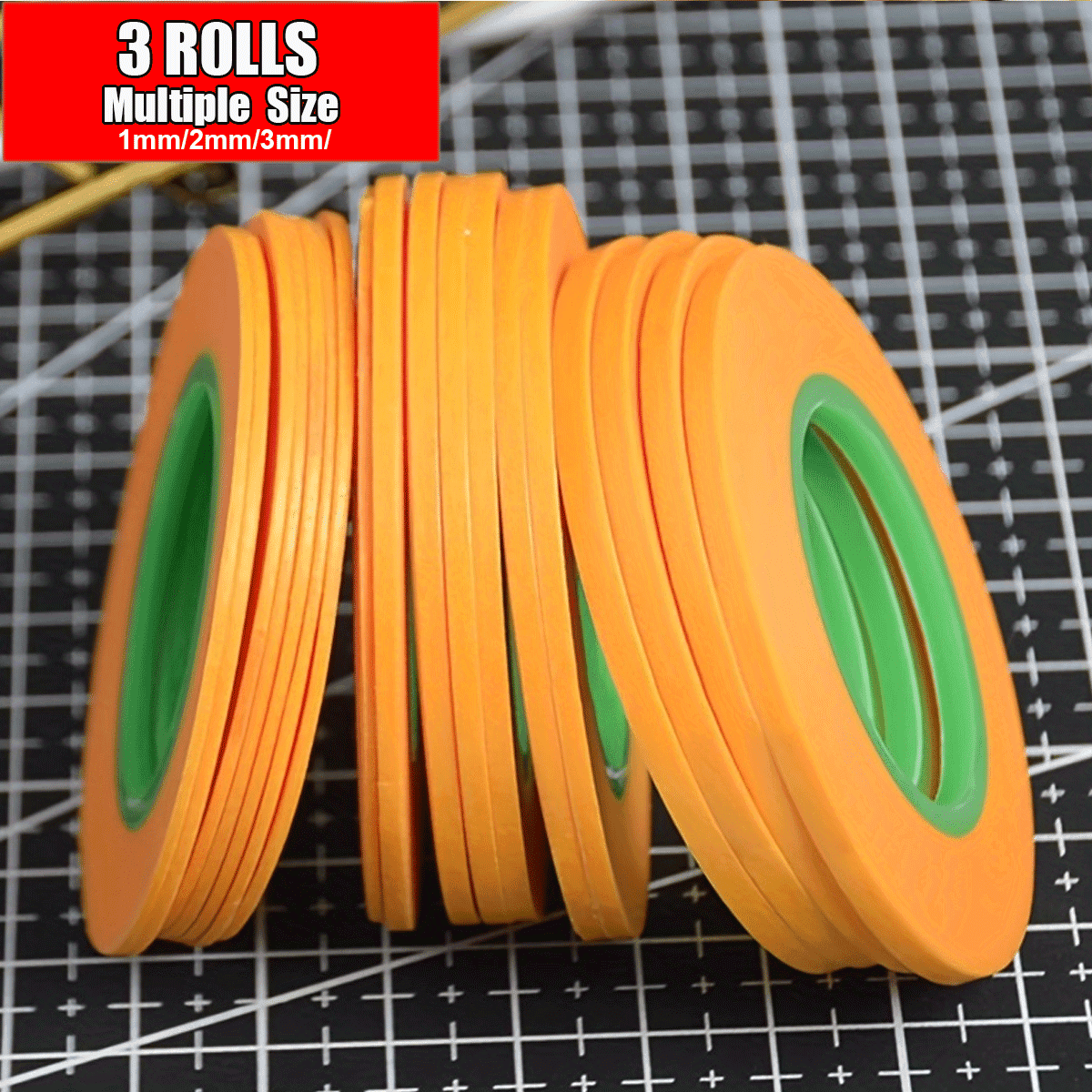 TEMU 3 Rolls Multiple Size High- Model Painting Tape - Hand-tearable Masking And Covering Tape For Projects, Orange With , Textured Paper Material, Tape For Wall