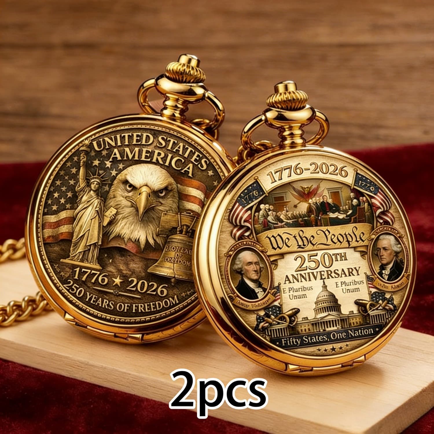 TEMU Set Of 2 Vintage Pocket Watches Celebrating The 250th Anniversary, Part Of Collection