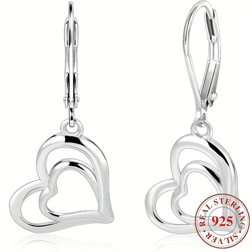 TEMU 925 Sterling Silvery Pendant Earrings, Trendy Minimalist Elegant, Hypoallergenic Jewelry, Ideal Gift Option