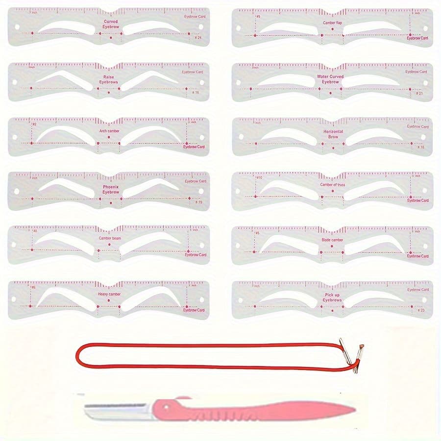 TEMU Set Of 14 Reusable Eyebrow Stencils, Including An Eyebrow Trimmer And A Template With An Elastic Band, Ideal For Novices