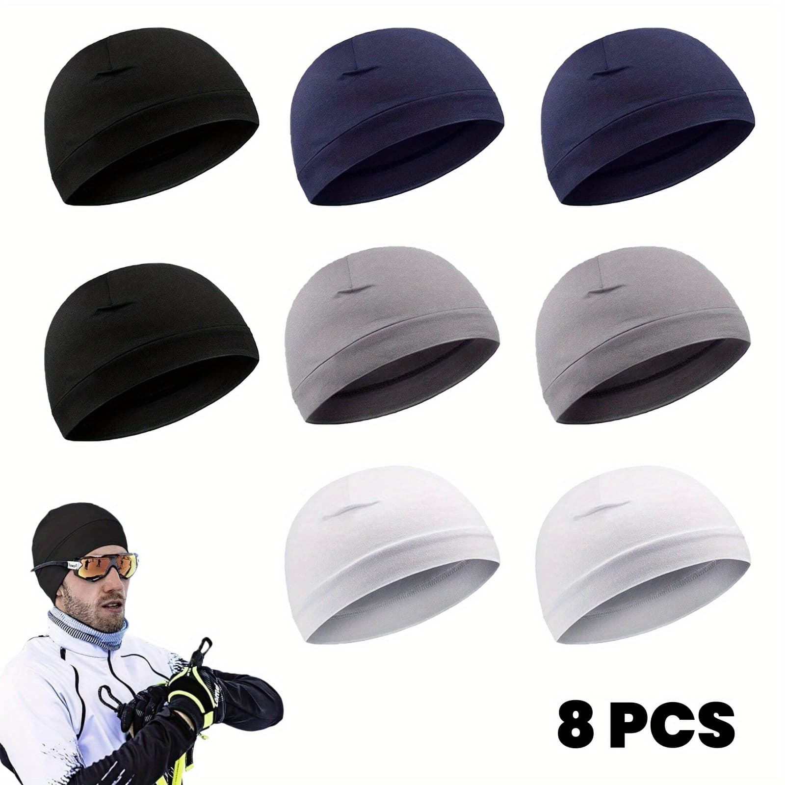 TEMU Set Of 8 Moisture-wicking Skull Caps For S, Ideal For Cycling And Running, Designed For Men