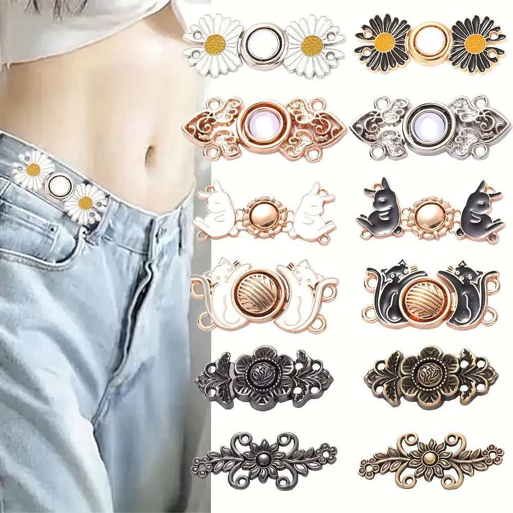 TEMU 12-pack Reusable Jeans Elastic Rings, Adjustable Daisy Jeans Rings, Waist Tightening Buckles, Suitable For Jeans Rings Sewing Metal Rings, For Jeans Pants Skirts Sleeves
