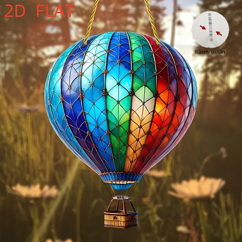 TEMU 2d Flat, Bohemian-style 2d Flat Acrylic Hot Air Balloon Hanging Ornament - Vibrant Stained Glass Effect, Home & Outdoor Decor, No Electricity Needed, Easy-hang Design, 2d Flat
