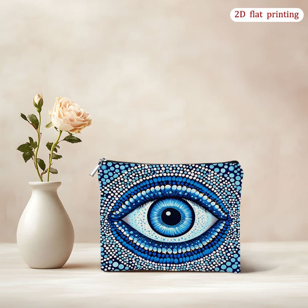 TEMU 1pc [2d Flat Printing] Turkish Evil Eye Beads Cosmetic Bag, Travel Cosmetic Bag, Zipper Lightweight Makeup Pouch, Versatile Cosmetic Bag, Best Gift For Teacher Friend, Graduation Essentials