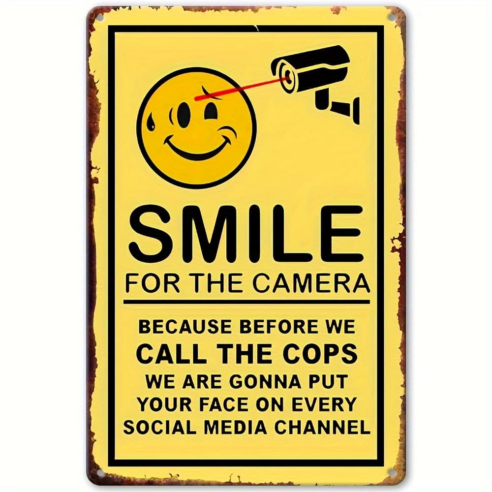 TEMU Decorative Signs & Plaques 1 Metal Face You In Camera Security Signs French, Wall Decoration Surveillance Warning Signs, Durable Materials Commercial Use - 8x12 Inch Room Decor
