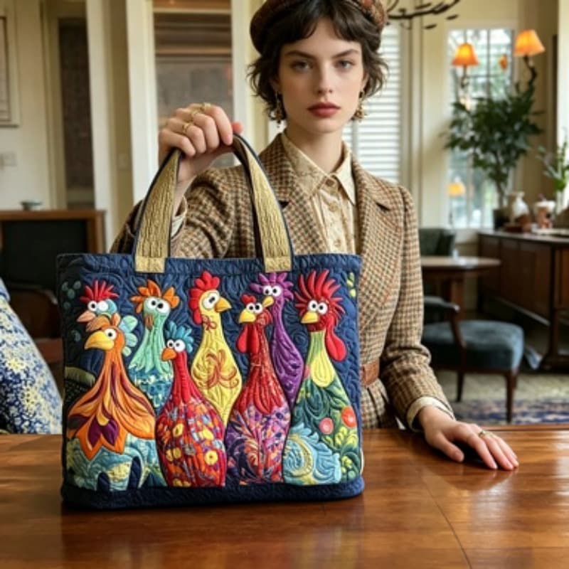 TEMU Colorful Rooster Tote Bag, Bohemian Style Animal Printed Handbag, Fashion Accessory, Universal Style For Daily Outing And Shopping