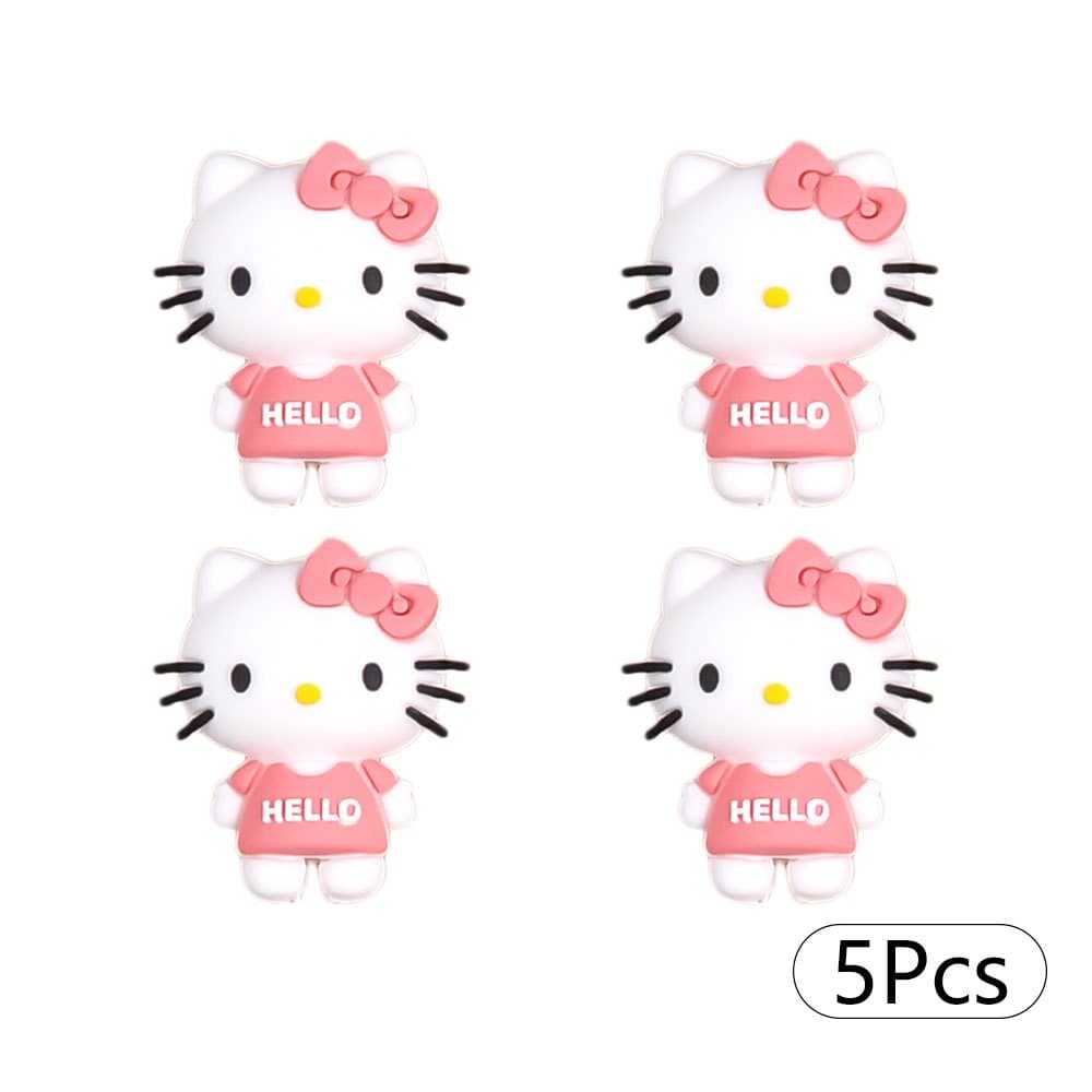 TEMU 5pcs Hello Kitty Silicone Beads - Standing Hello Kitty With Skirt & Face, Suitable For Making, Bracelets, Necklaces, Bag Pendants, Durable Craft Beads For Crafts, Teacher Gifts, Back-to-