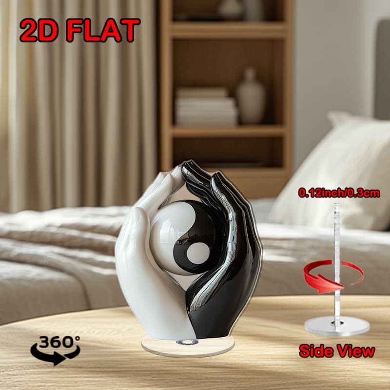 TEMU 2d Flat, 1pc Rotating Acrylic Desktop Decor Featuring Black And White Glossy Porcelain Hands Holding Yin-yang Symbol For Home Office Meditation Father Day And International Peace Day, 2d Flat