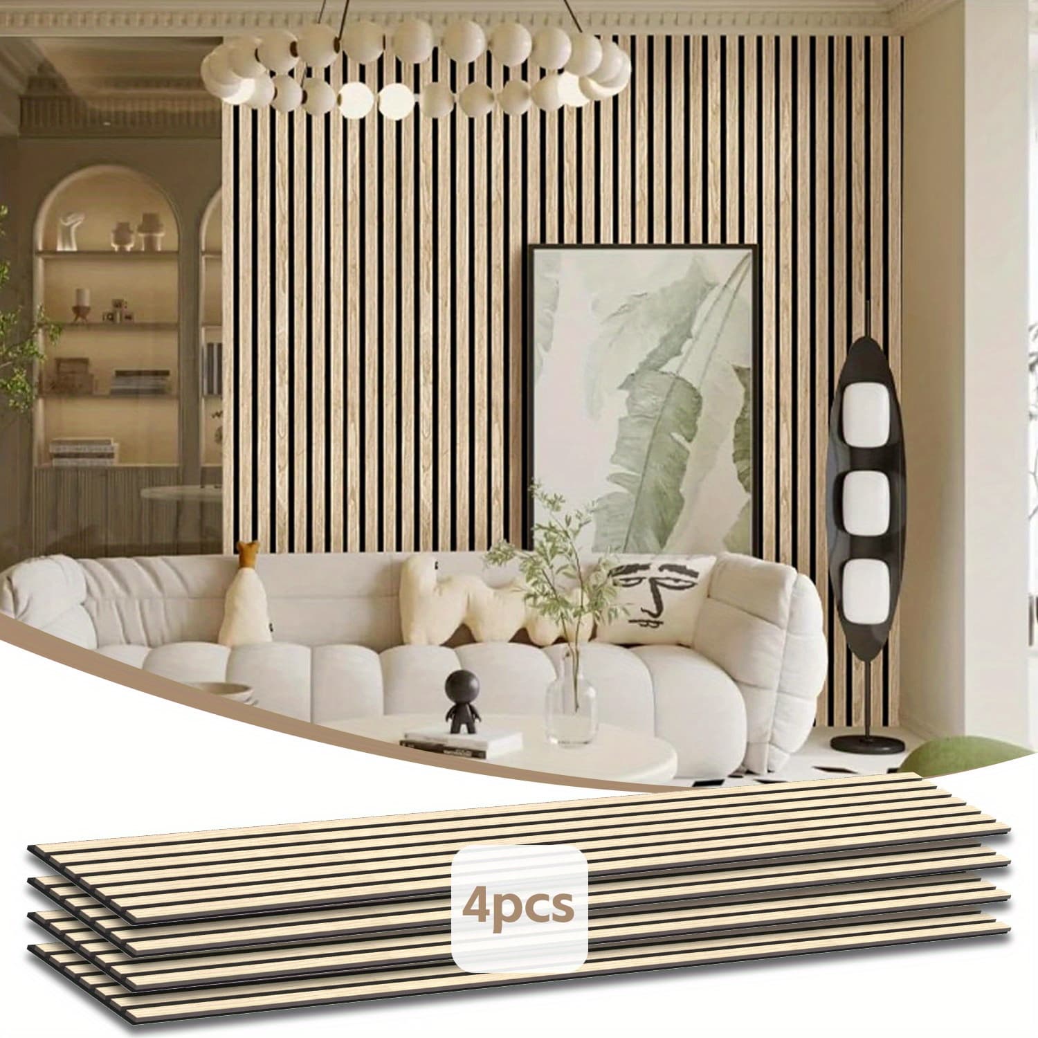 TEMU Supeasy 4-pack 94.48" X 7.87" Wooden Slat Wall Panels - Tv Backdrop For Room Decoration, Sound-absorbing Wood Panels For Walls, Improve Room Aesthetics