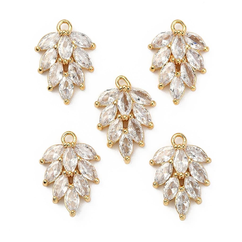 TEMU 30pcs Brass Micro Pave Cubic Pendants, Leaf, Clear, 15.5x11.5x4mm, Hole: 1.2mm