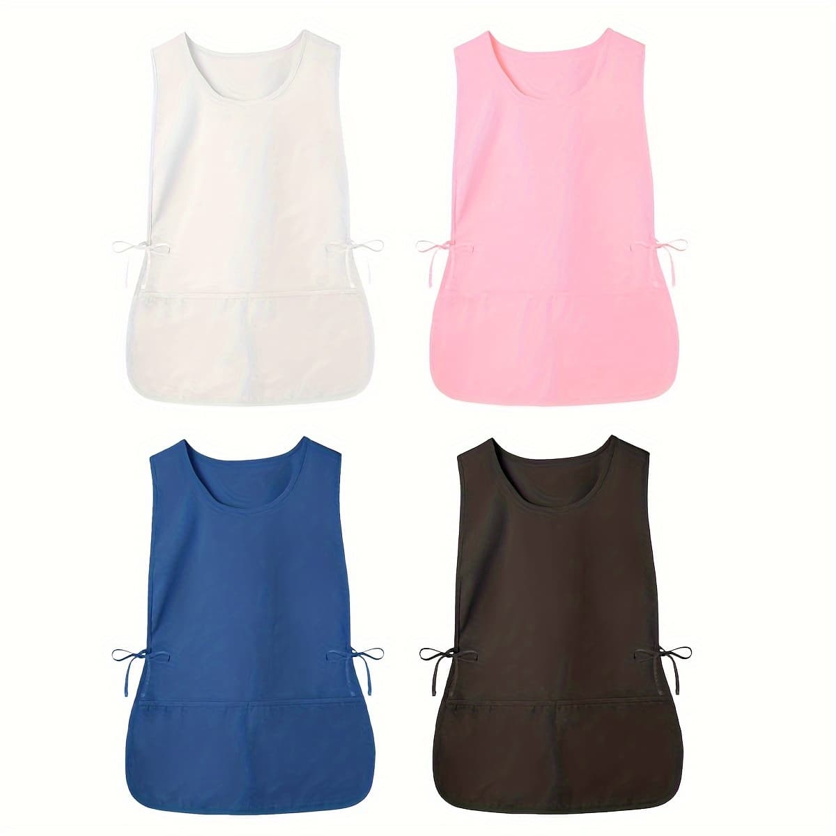 TEMU 4-pack Multi-functional Work Vest Apron With Pockets- Durable Polyester Fiber, Double-sided Suitable For Indoor And Outdoor Use, Ideal For Kitchen And Restaurant, Barber Apron
