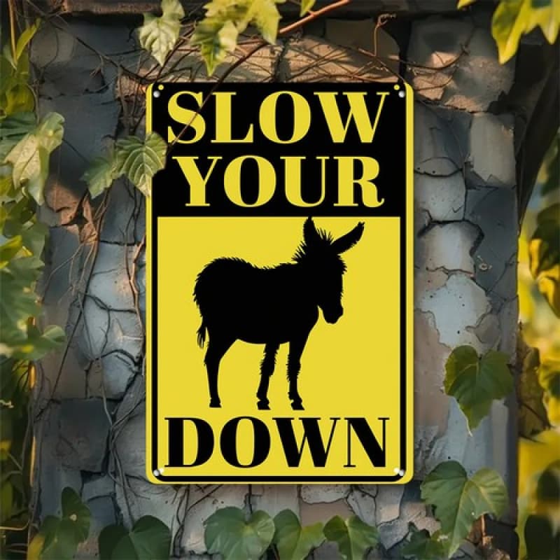 TEMU 1pc Slow Your Down Donkey Themed Sign | Decorative Metal Sign Suitable For Farmhouse And Bar Decor