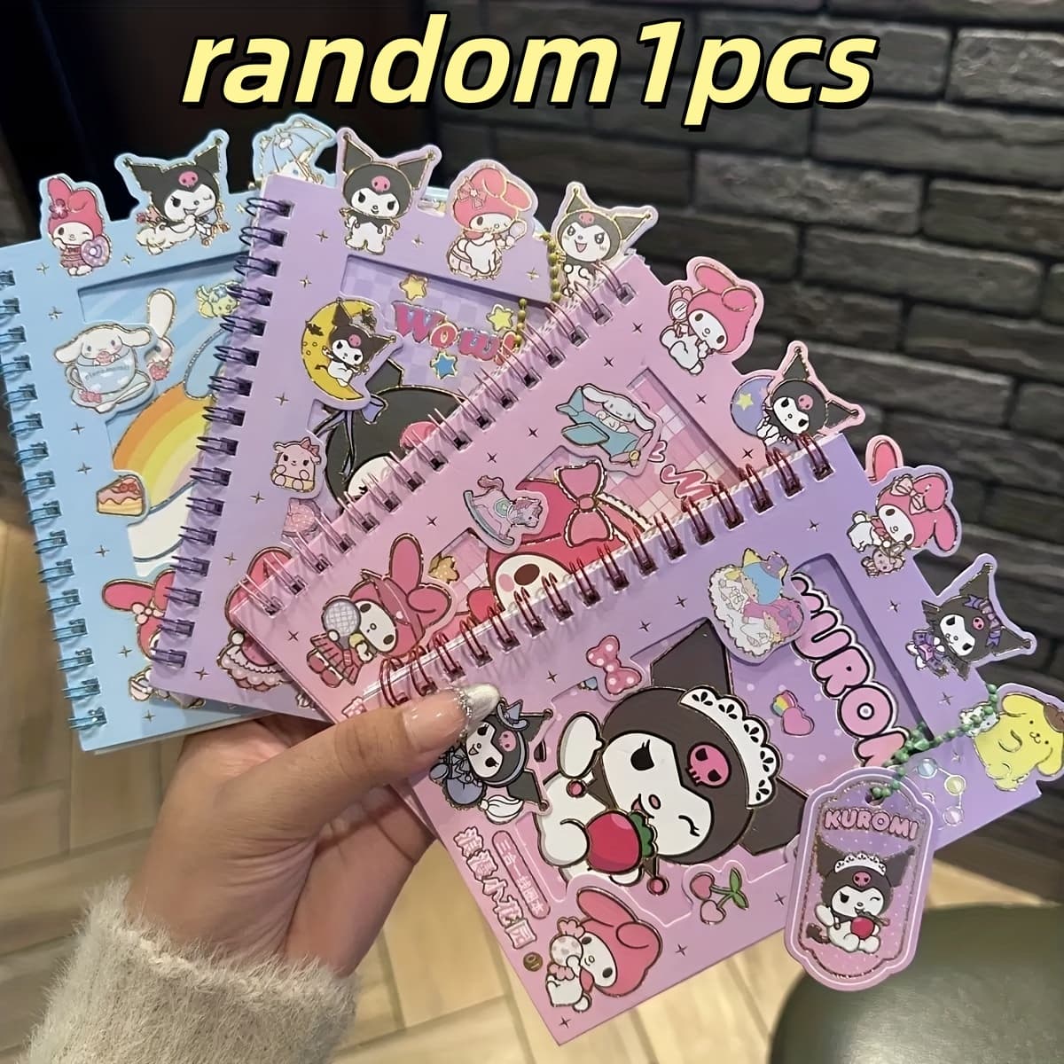 TEMU Random 1pc, Pompompurin, Kuromi, My Melody Sticker, Cute Set With Spiral Notebook Pendant, Suitable For Teenagers