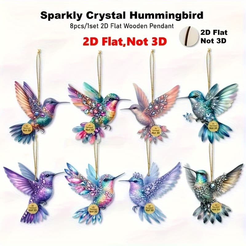 TEMU 2d Flat, 8pcs/set Shiny Crystal Hummingbird Decorations - 2d Flat Suitable For Home, Window, Office, Classroom, Wine Bottle, Yard, Party Decoration, Spring And Summer Pendants